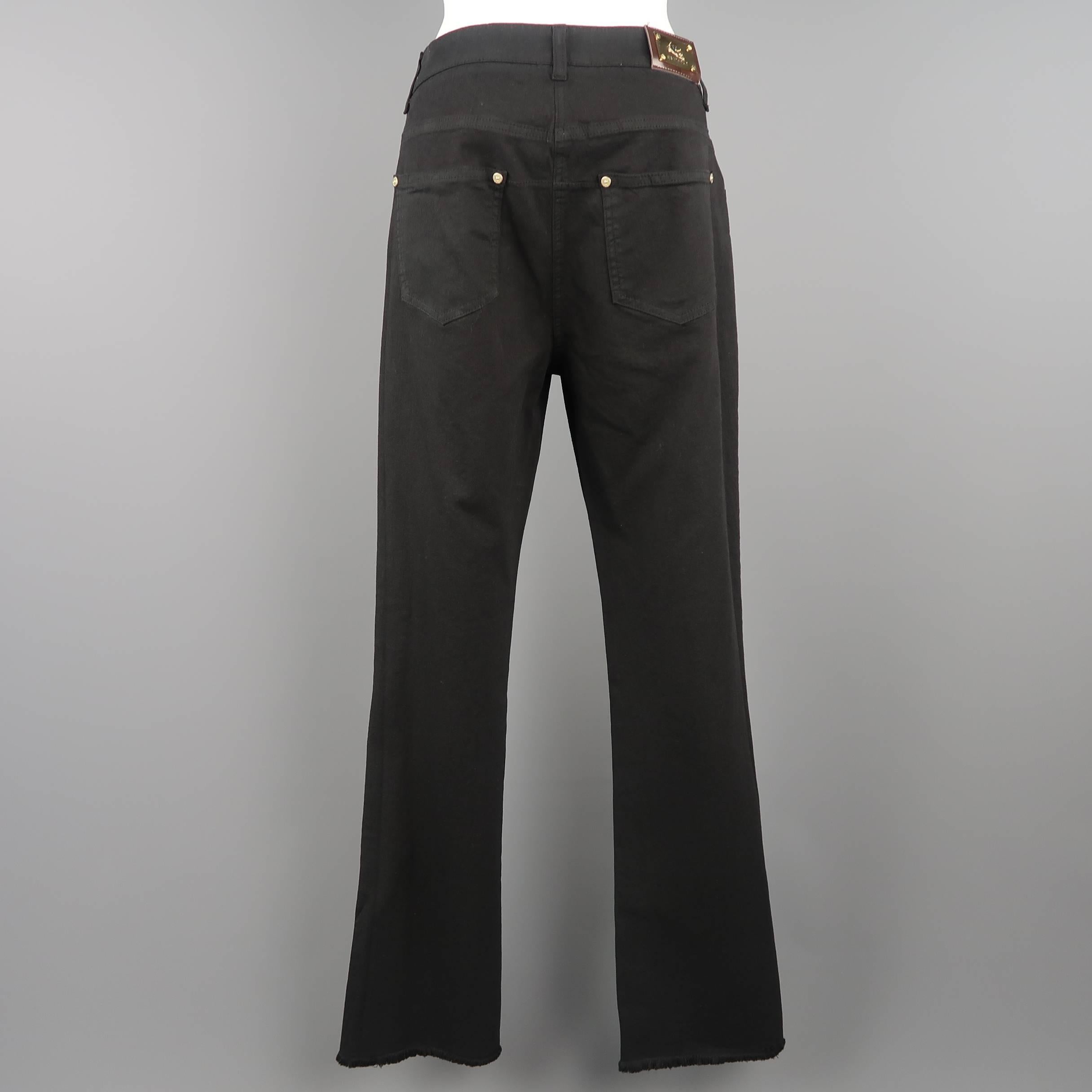 ETRO Size 29 Black Stretch Cotton Floral Trim Boot Cut Jeans 2