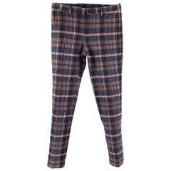 ETRO Size 30 Navy Plaid Cotton Flat Dress Pants