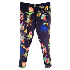 ETRO Size 32 Black Multi Color Floral Wool Blend Flat Front Dress Pants