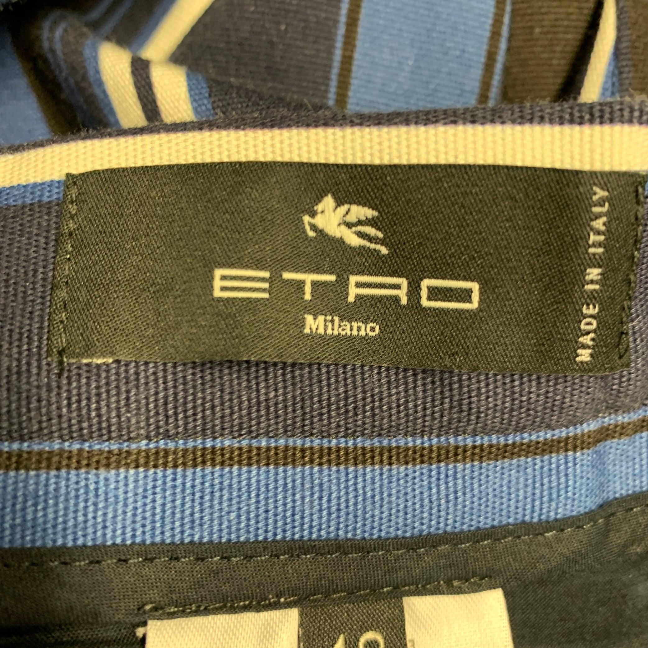 Purple ETRO Size 32 Blue Black White Stripe Cotton Blend Flat Front Casual Pants For Sale