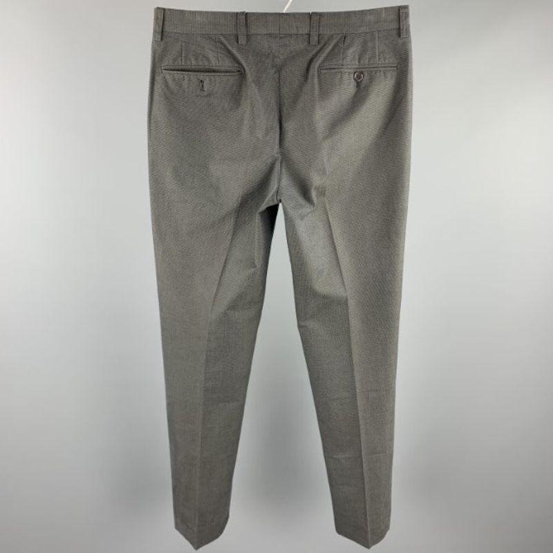 Gray ETRO Size 32 Charcoal Grid Print Cotton Zip Fly Dress Pants