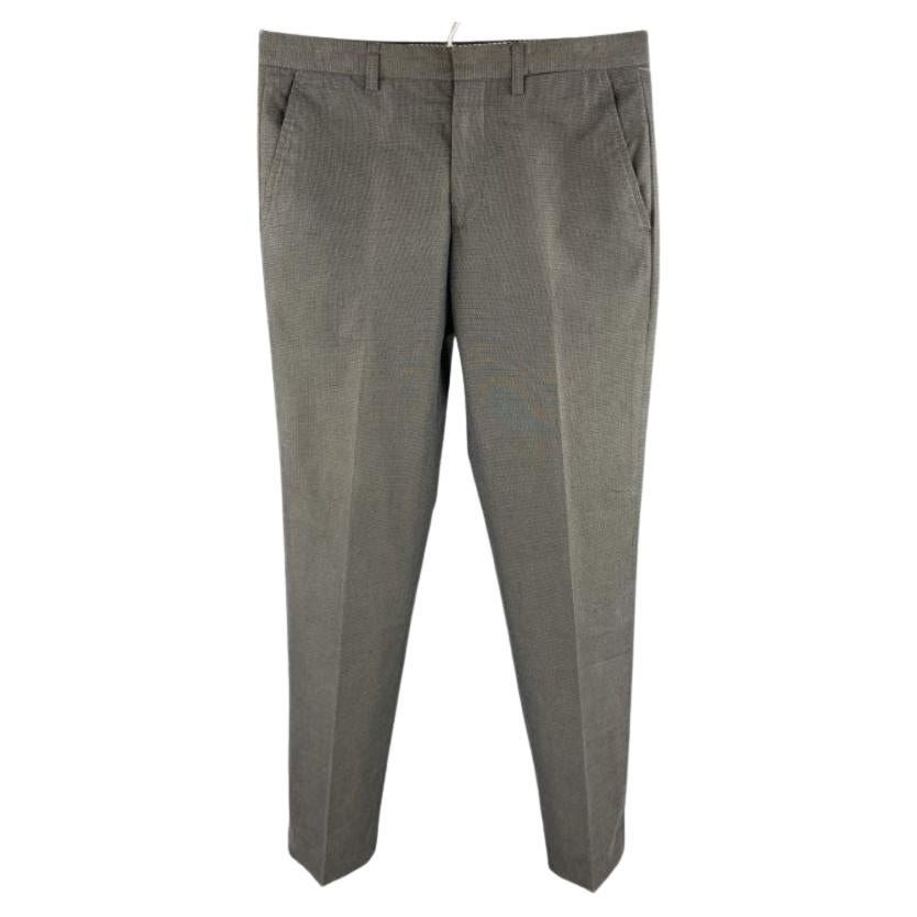ETRO Size 32 Charcoal Grid Print Cotton Zip Fly Dress Pants
