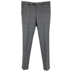 ETRO - Pantalon en laine à carreaux gris et bleus, taille 32