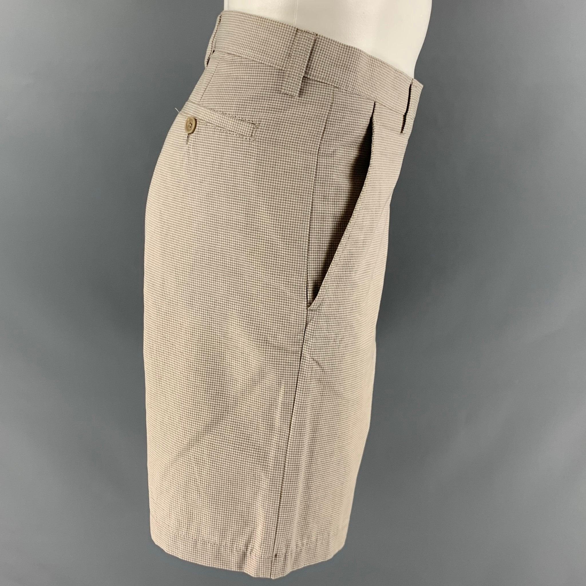 ETRO Size 32 Khaki Window Pane Cotton Shorts In Excellent Condition For Sale In San Francisco, CA