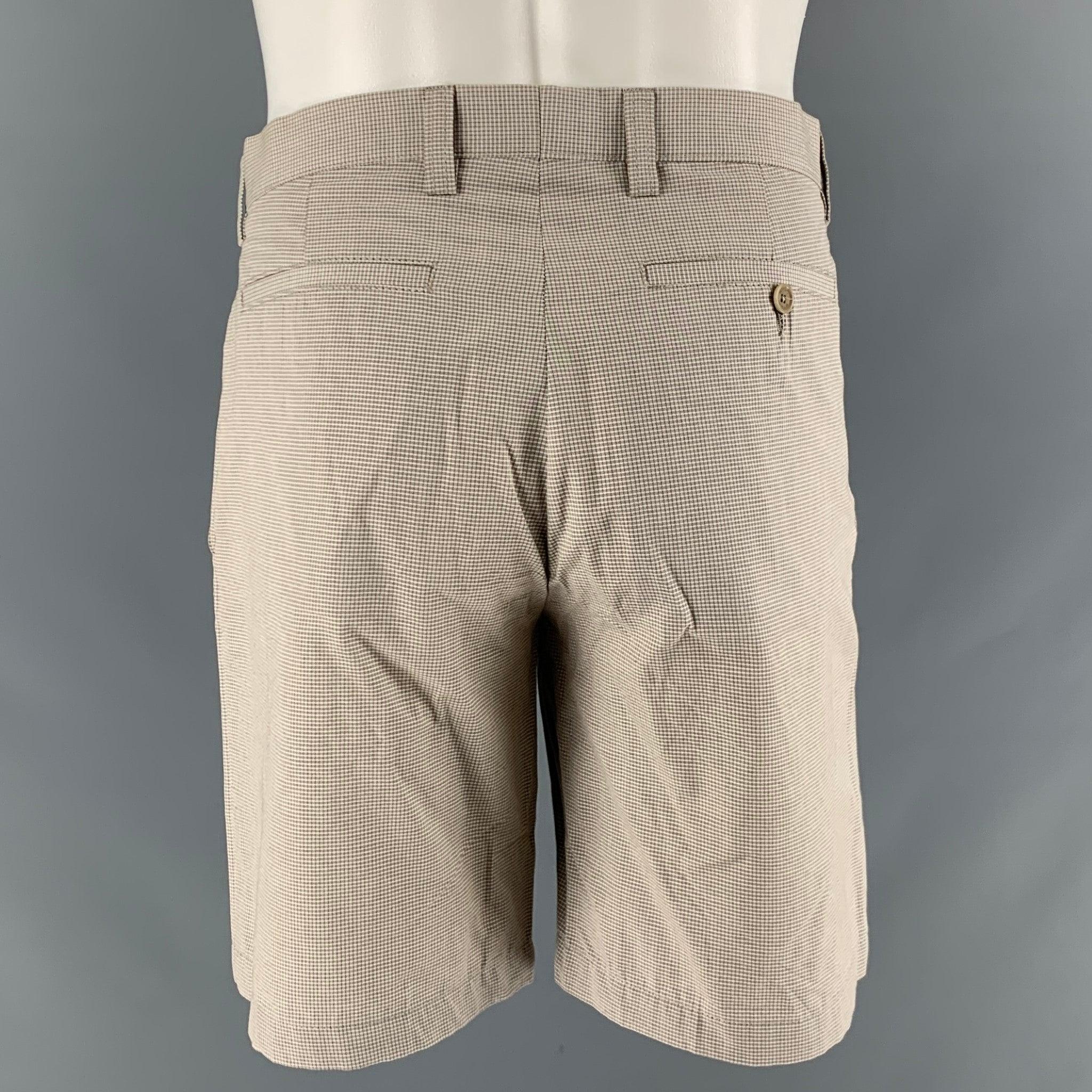 Men's ETRO Size 32 Khaki Window Pane Cotton Shorts For Sale