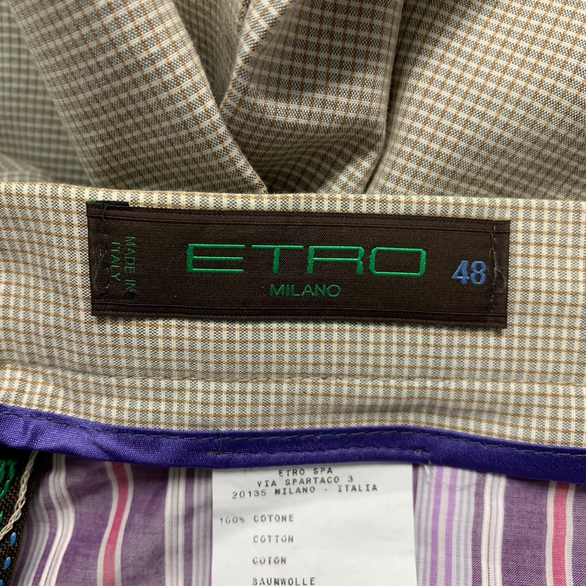 ETRO Size 32 Khaki Window Pane Cotton Shorts For Sale 2