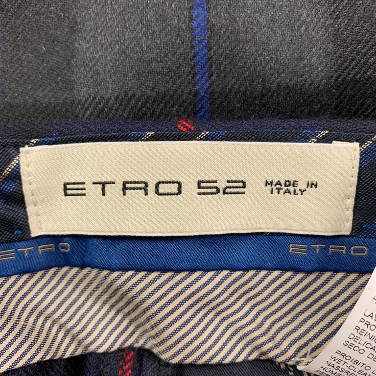 ETRO Size 34 Black Multi-Color Plaid Wool Blend Tuxedo Dress Pants For ...