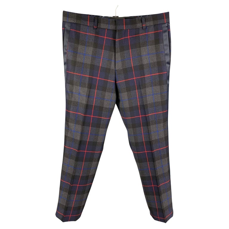 ETRO Size 34 Black Multi-Color Plaid Wool Blend Tuxedo Dress Pants For ...