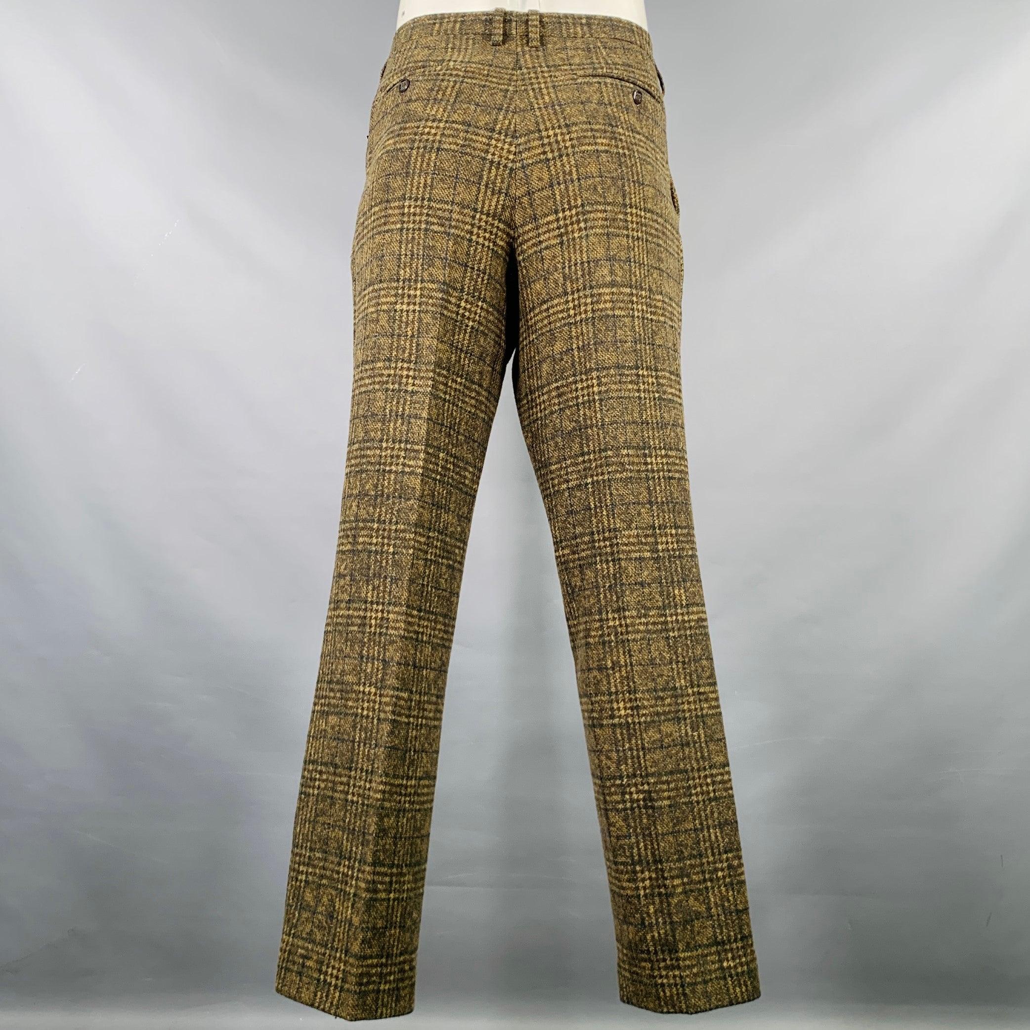 ETRO Size 34 Brown Plaid Wool Zip Fly Dress Pants In Excellent Condition In San Francisco, CA