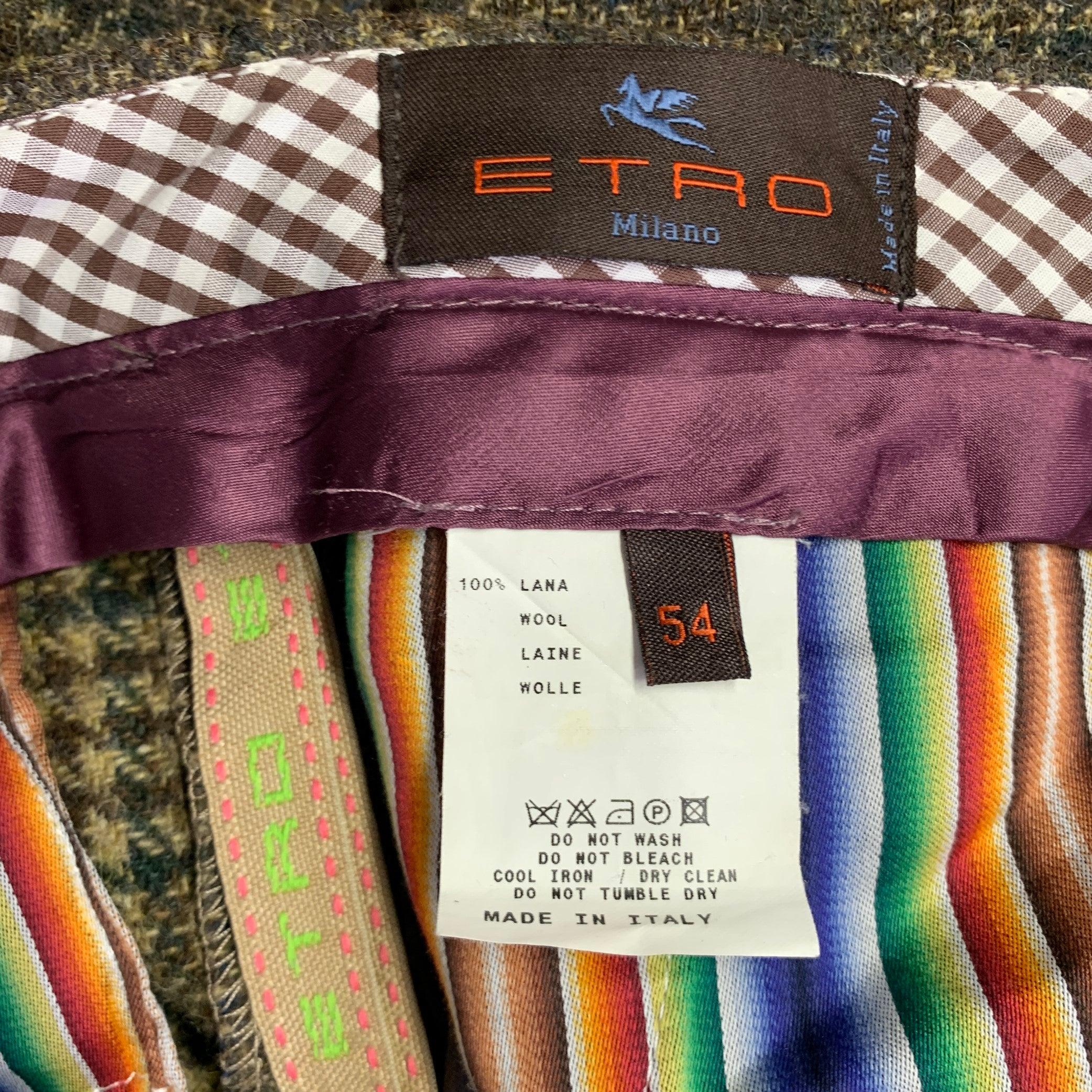 Men's ETRO Size 34 Brown Plaid Wool Zip Fly Dress Pants