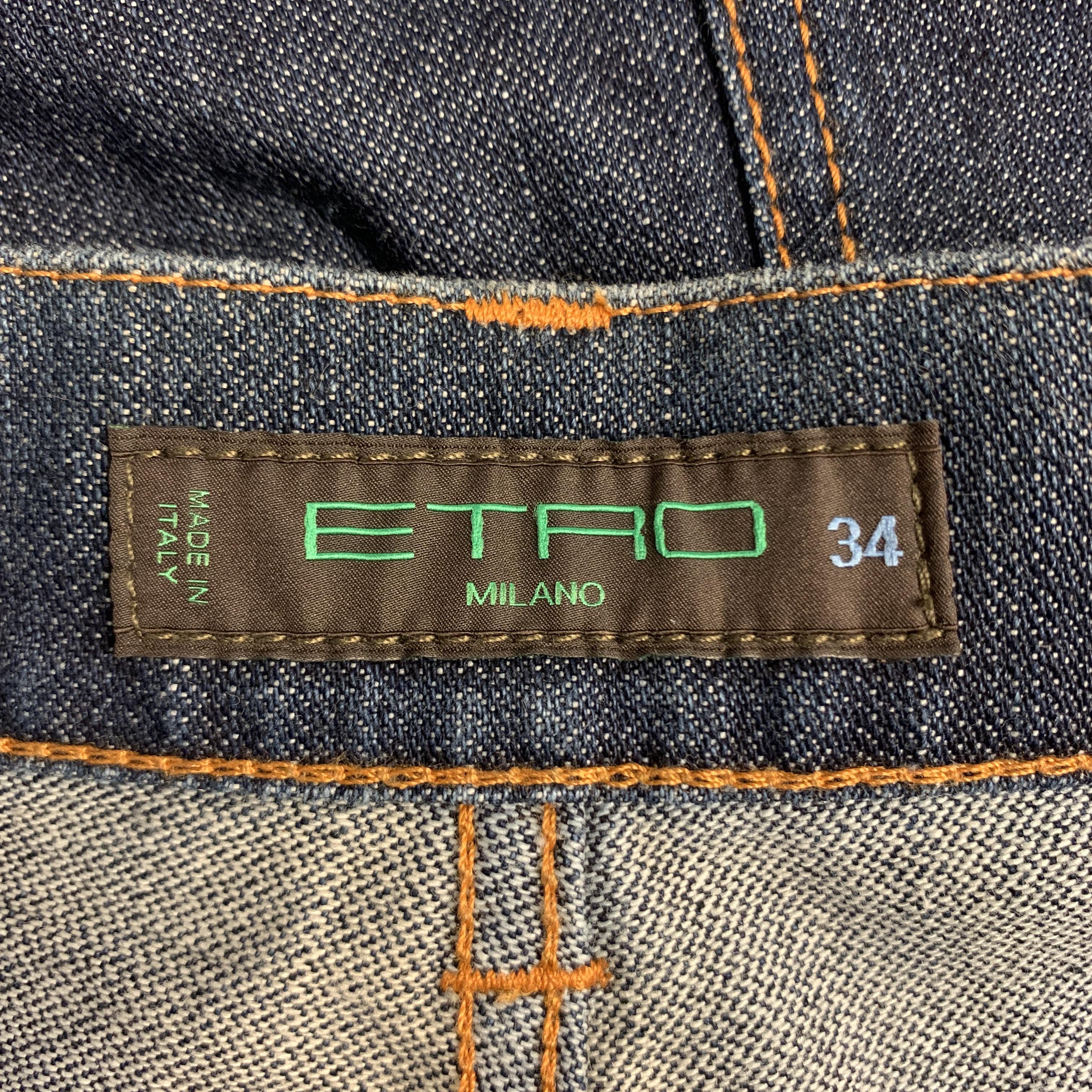 Men's ETRO Size 34 Indigo Contrast Stitch Denim Button Fly Jeans