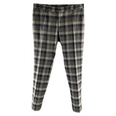 ETRO Size 34 Navy Grey Tartan Cotton Straight Casual Pants