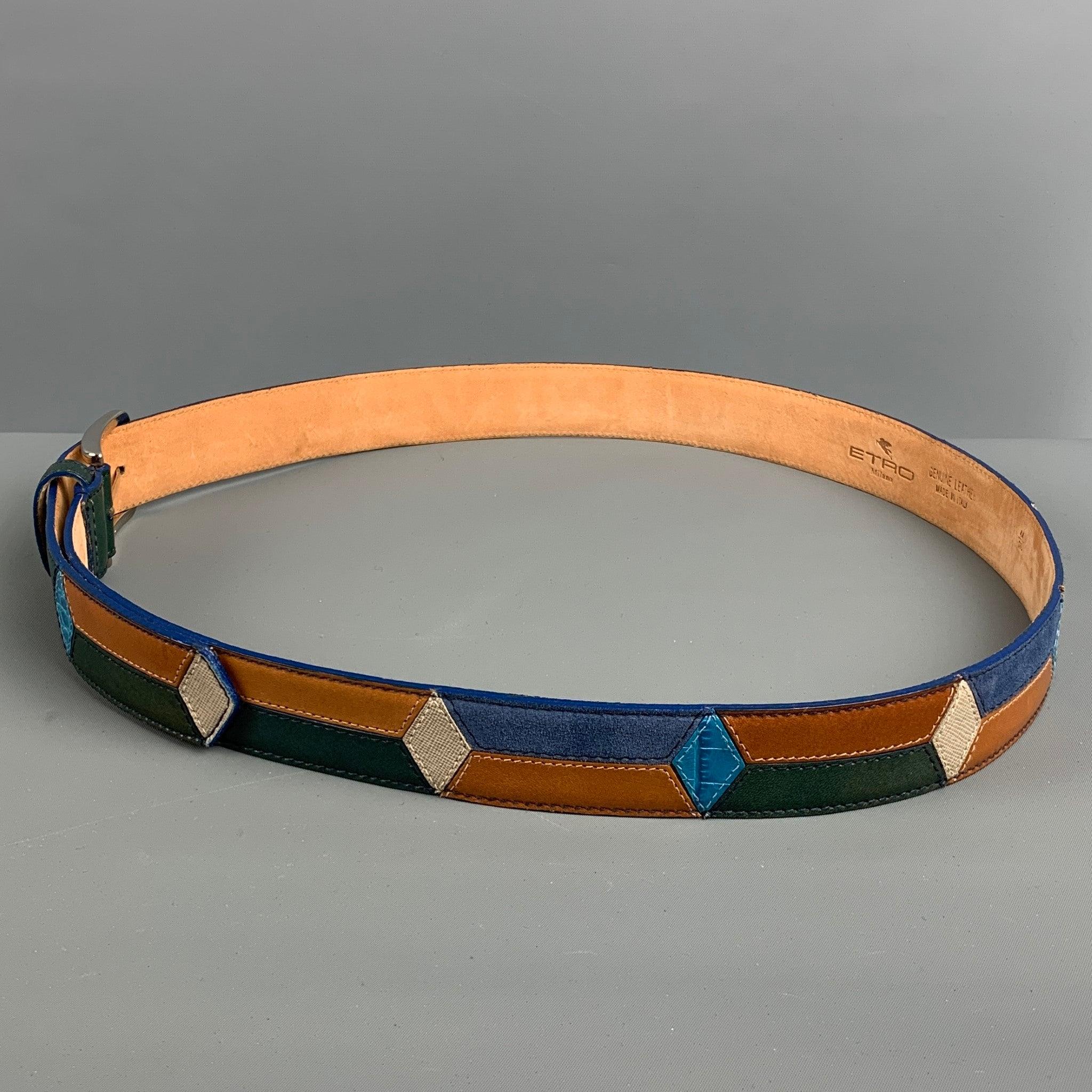 Men's ETRO Size 36 Beige Multi-Color Woven Leather Belt For Sale