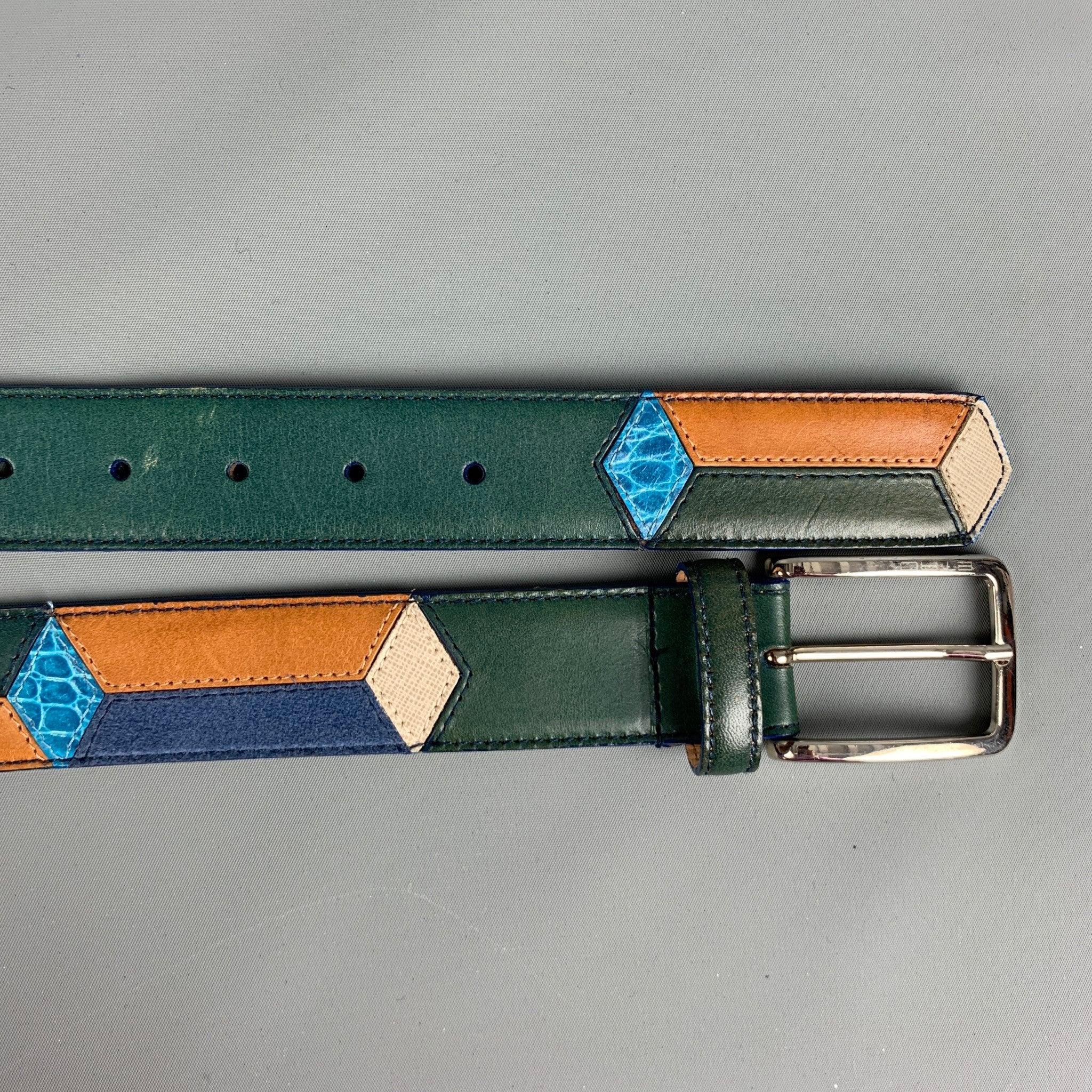 ETRO Size 36 Beige Multi-Color Woven Leather Belt For Sale 2