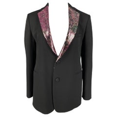ETRO Talla 36 Chaqueta de lana negra metalizada con solapa de muesca