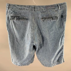 ETRO Taille 36 Short en lin Chambray bleu