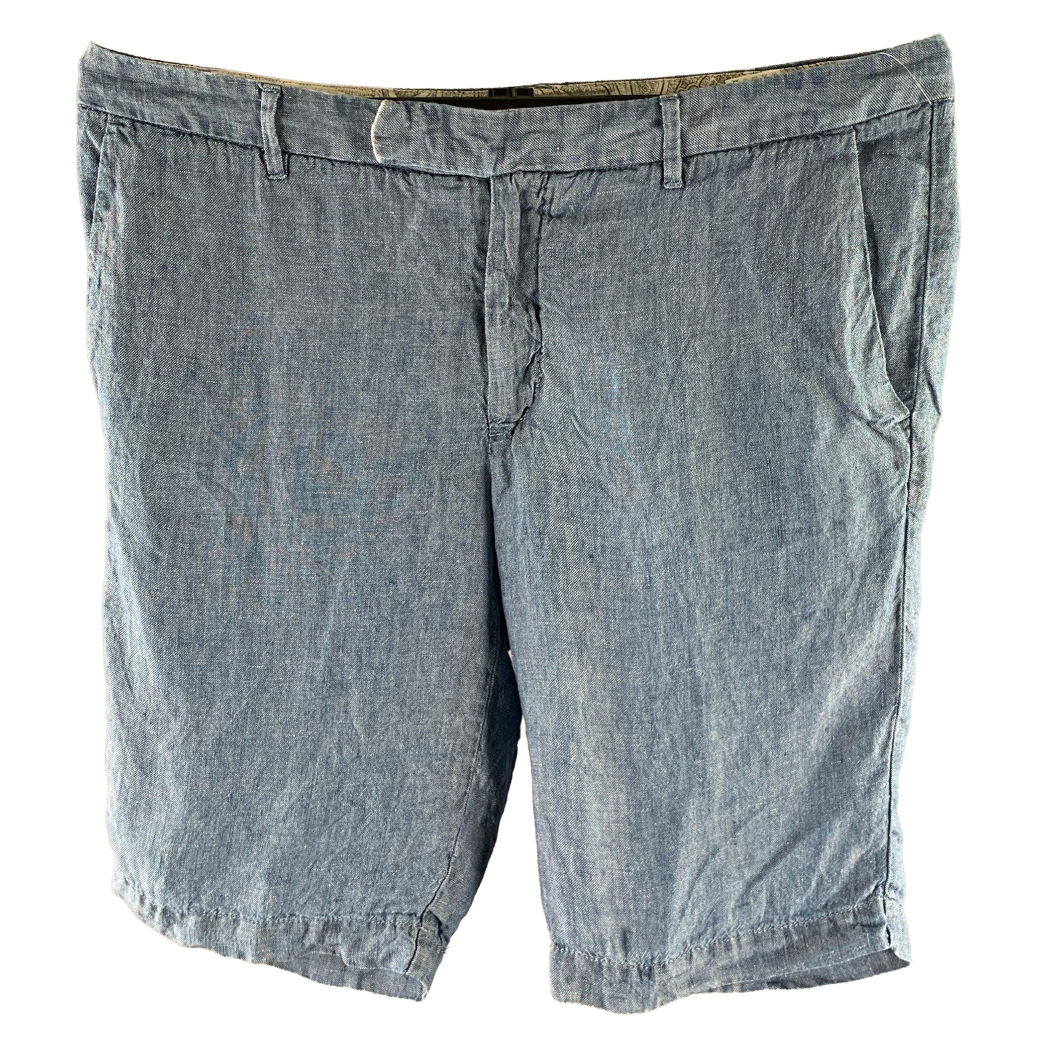 Pre-owned Etro Size 36 Blue Chambray Linen Shorts