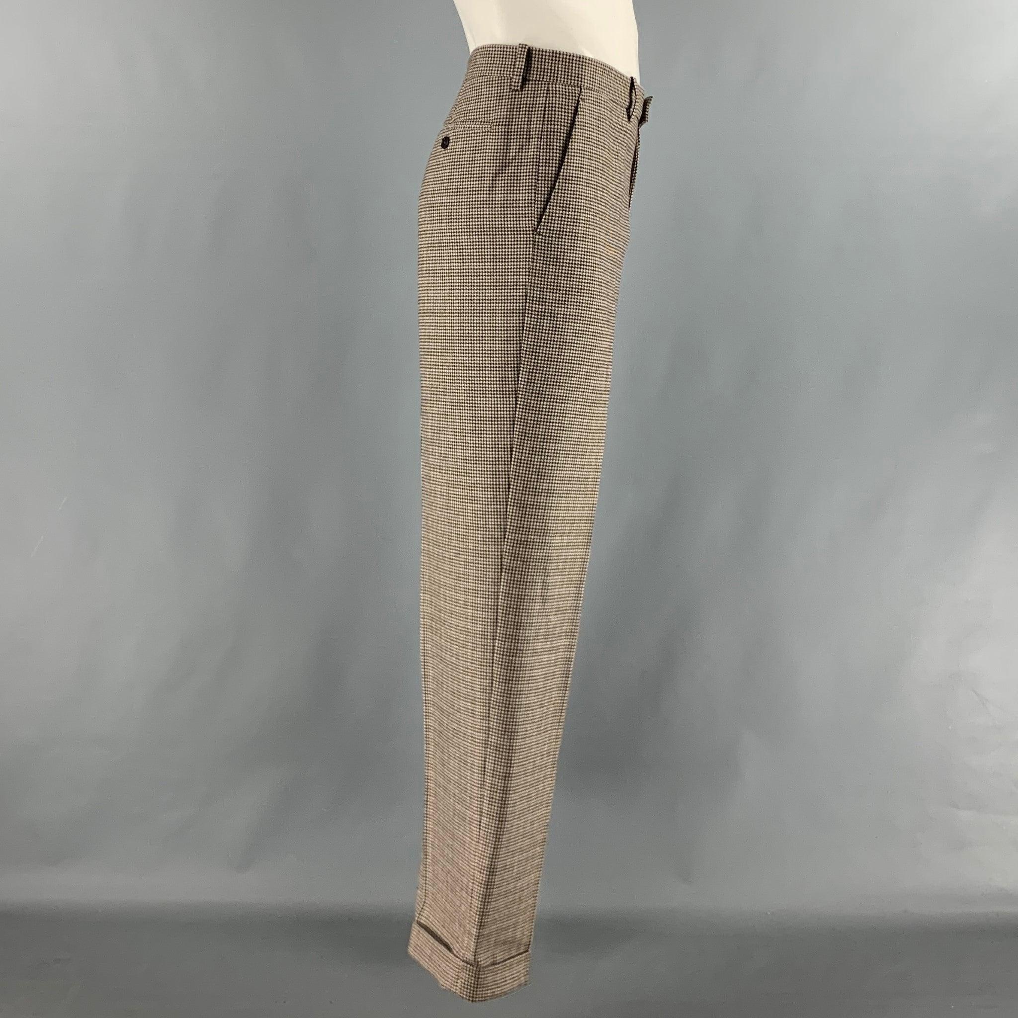 ETRO Size 36 Brown Oatmeal Houndstooth Wool Zip Fly Dress Pants In Excellent Condition For Sale In San Francisco, CA