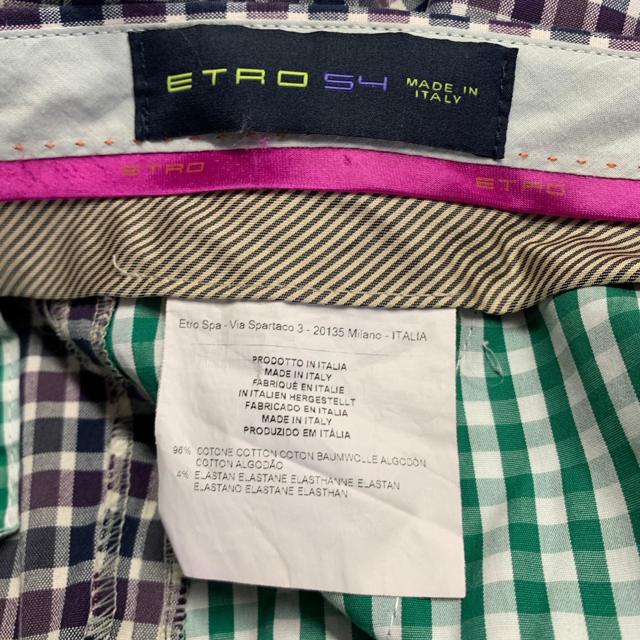 ETRO Size 36 Purple Navy White Checkered Cotton Blend Zip Fly Dress Pants In Excellent Condition For Sale In San Francisco, CA