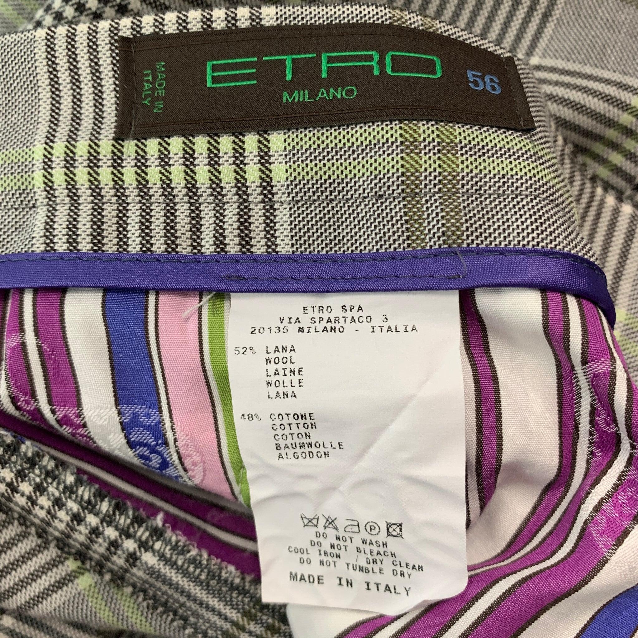 ETRO Size 36 White Black & Green Plaid Wool Cotton Zip Fly Dress Pants For Sale 1