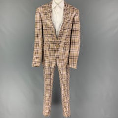 ETRO Size 36 White Brown Pink Plaid Silk Blend Notch Lapel Suit