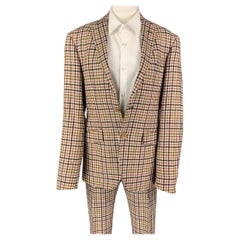 ETRO Size 36 White Brown Pink Plaid Silk Blend Notch Lapel Suit