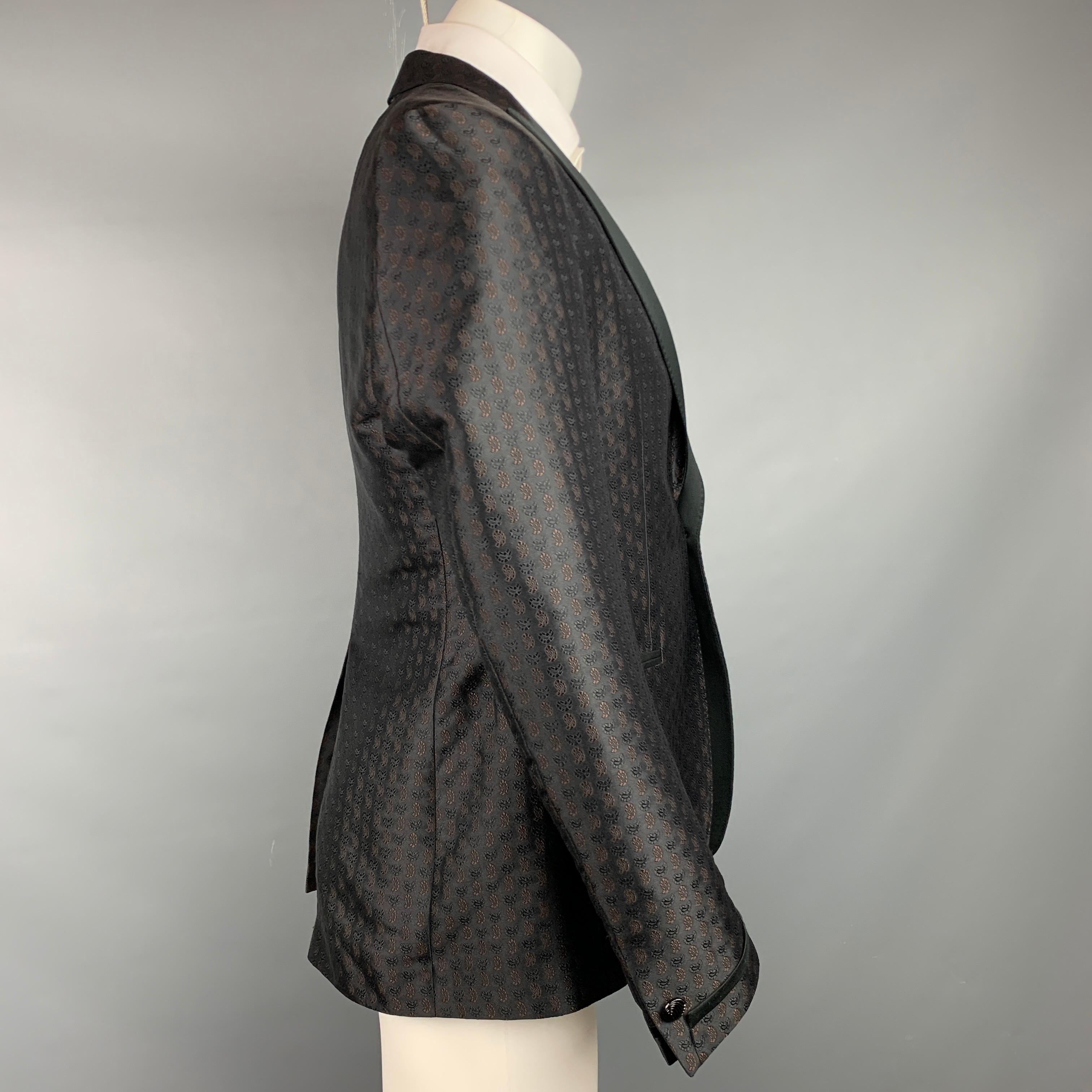 ETRO Size 38 Black & Brown Jacquard Silk Blend Notch Lapel Sport Coat In Good Condition In San Francisco, CA