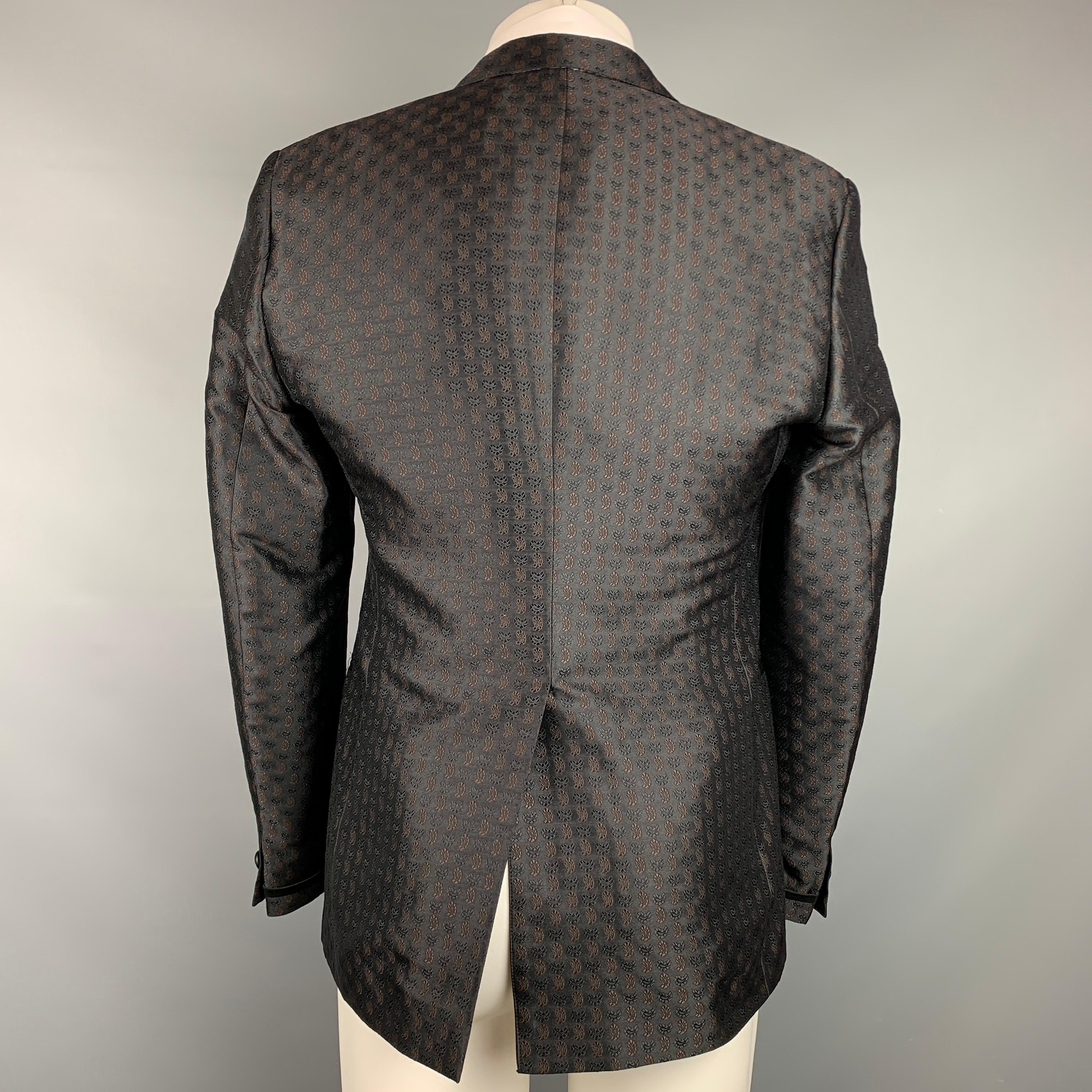 Men's ETRO Size 38 Black & Brown Jacquard Silk Blend Notch Lapel Sport Coat