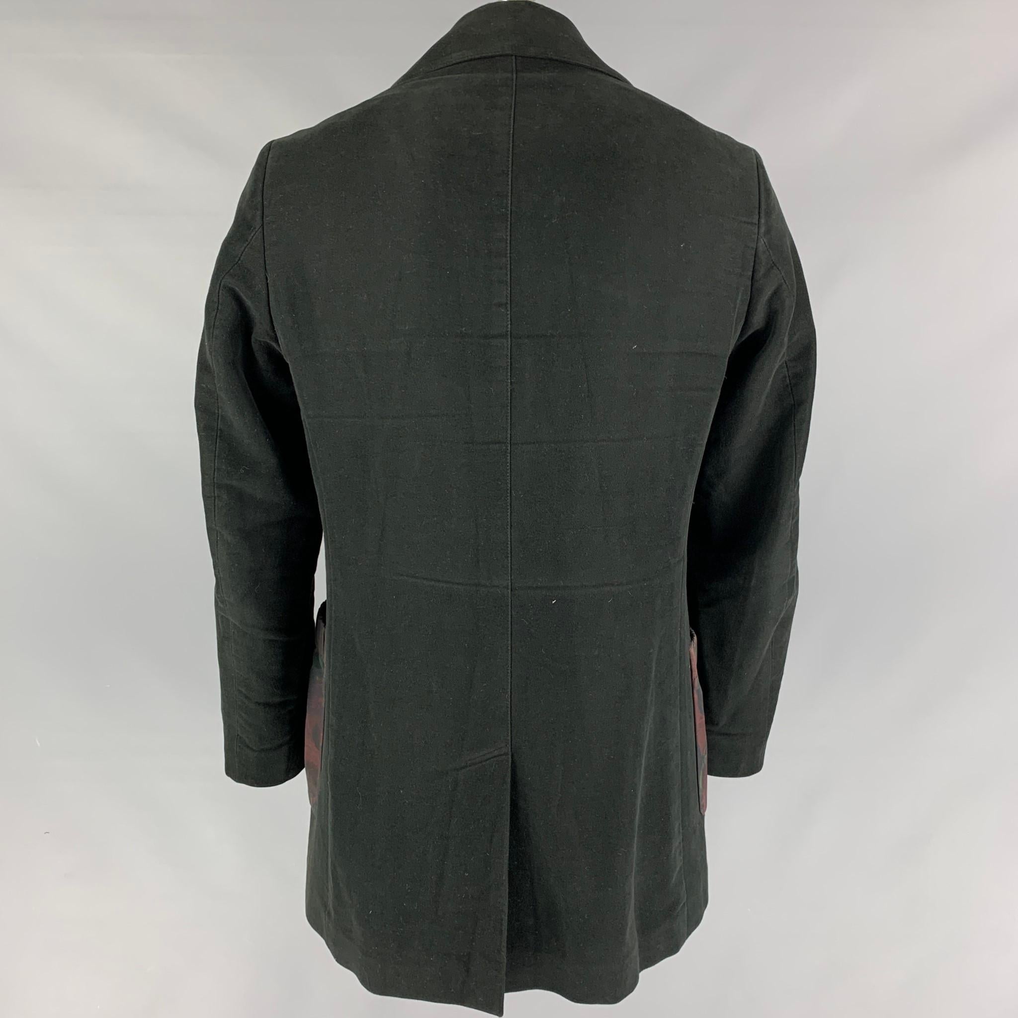 Men's ETRO Size 38 Black Elastic Pockets Double Breasted Coat