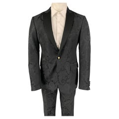 ETRO Size 38 Black Jacquard Wool Viscose Blend Peak Lapel Tuxedo Suit