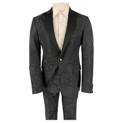ETRO Größe 38 Schwarz Jacquard Wolle Viskose Mischung Peak Revers Smoking Anzug