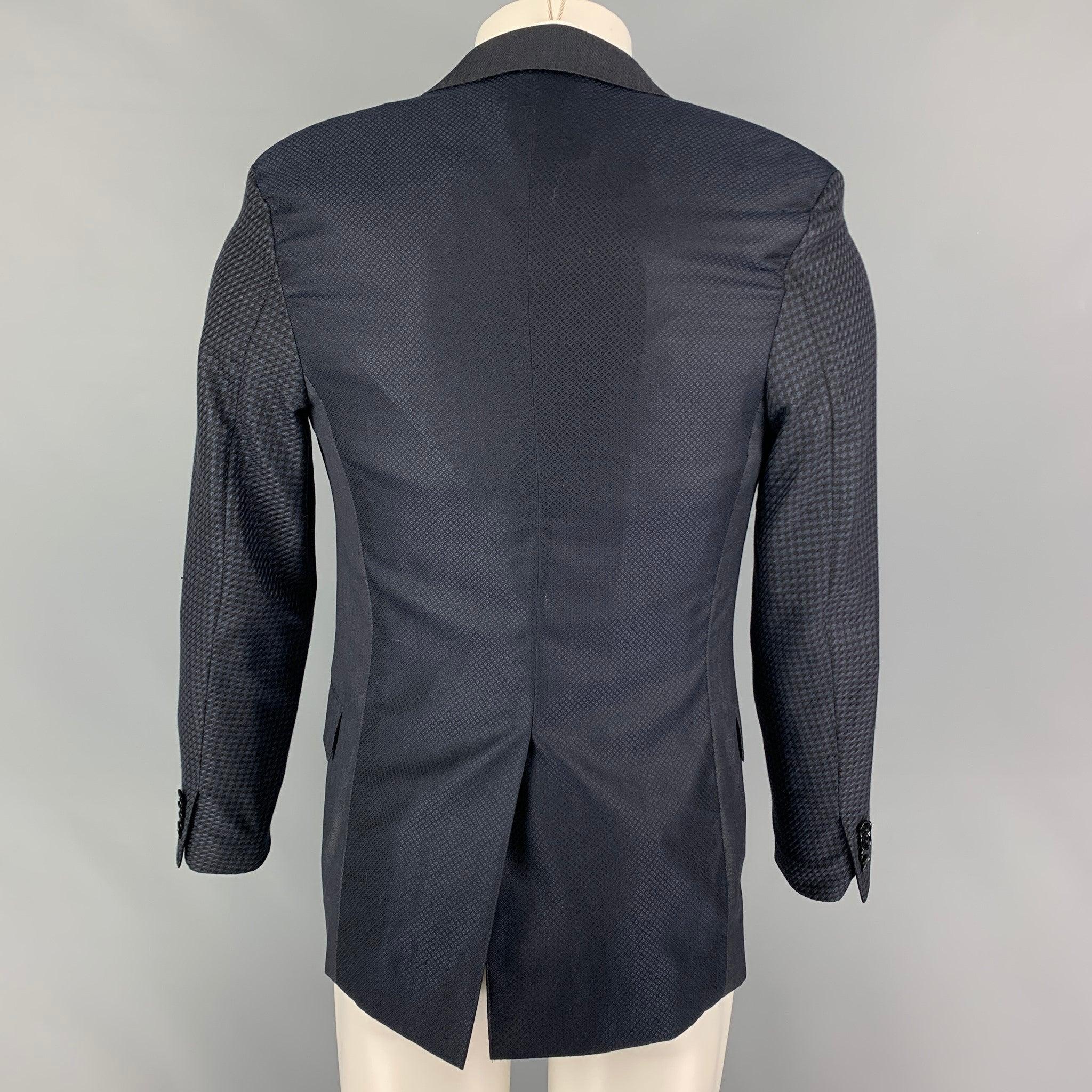 ETRO Talla 38 Negro Azul Marino Mezcla de Tejidos Lana Solapa de Pico Abrigo Deportivo en Bueno estado para la venta en San Francisco, CA