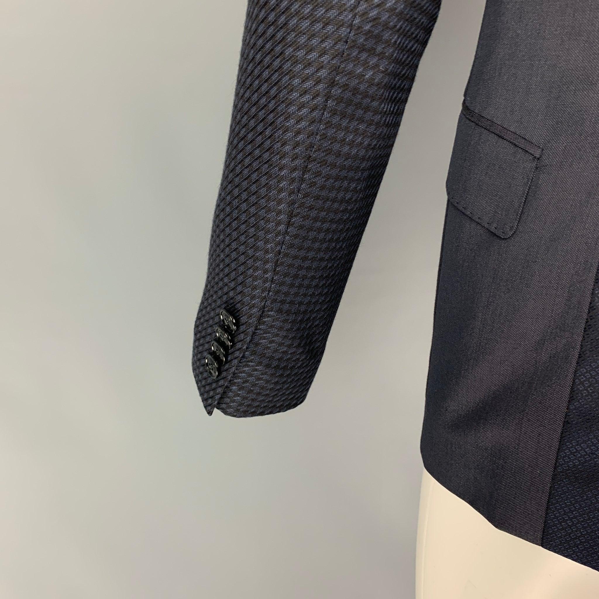 De los hombres ETRO Talla 38 Negro Azul Marino Mezcla de Tejidos Lana Solapa de Pico Abrigo Deportivo en venta