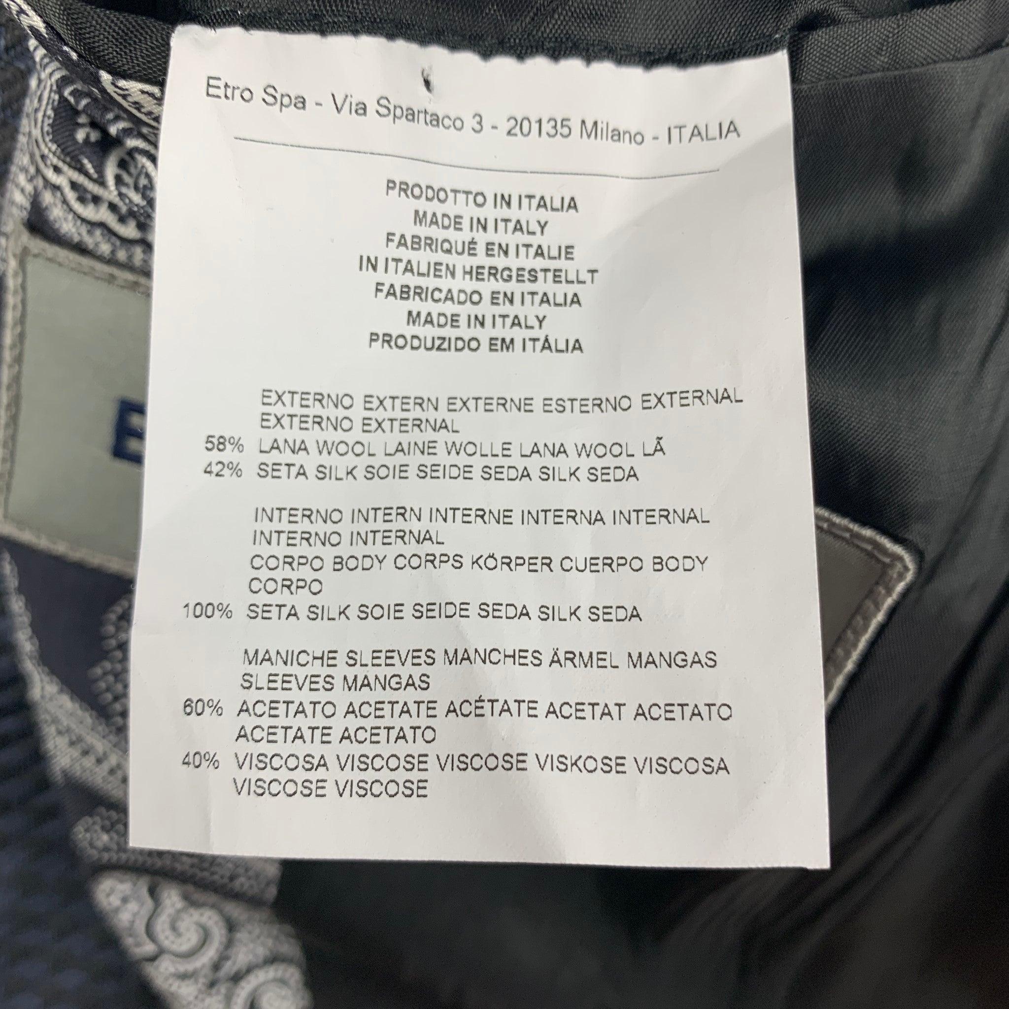 ETRO Talla 38 Negro Azul Marino Mezcla de Tejidos Lana Solapa de Pico Abrigo Deportivo en venta 1