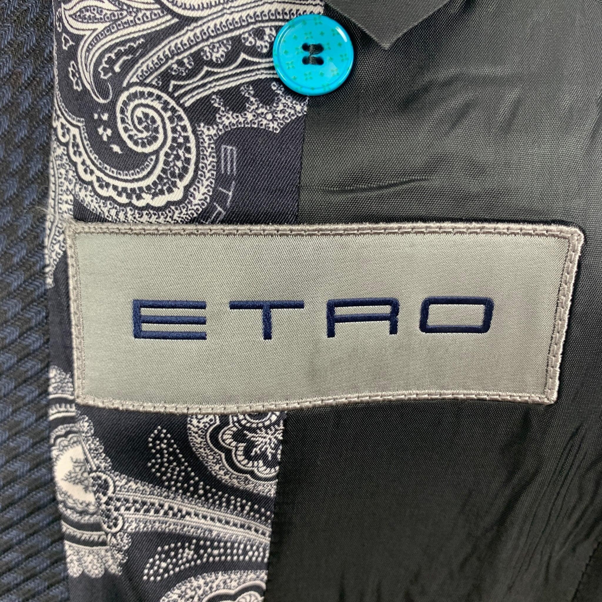 ETRO Talla 38 Negro Azul Marino Mezcla de Tejidos Lana Solapa de Pico Abrigo Deportivo en venta 2