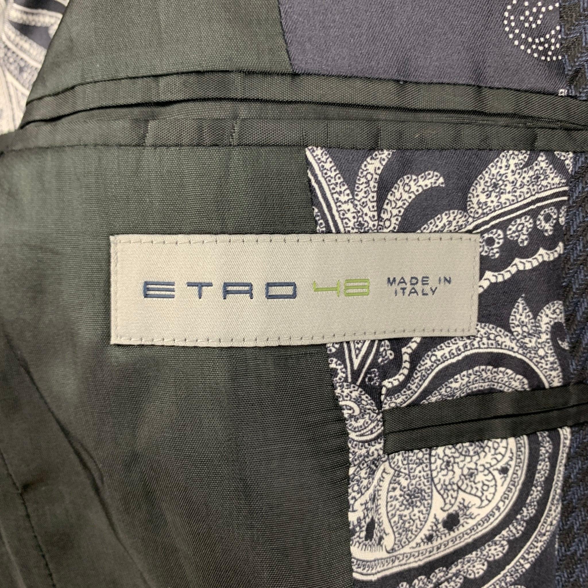 ETRO Talla 38 Negro Azul Marino Mezcla de Tejidos Lana Solapa de Pico Abrigo Deportivo en venta 3