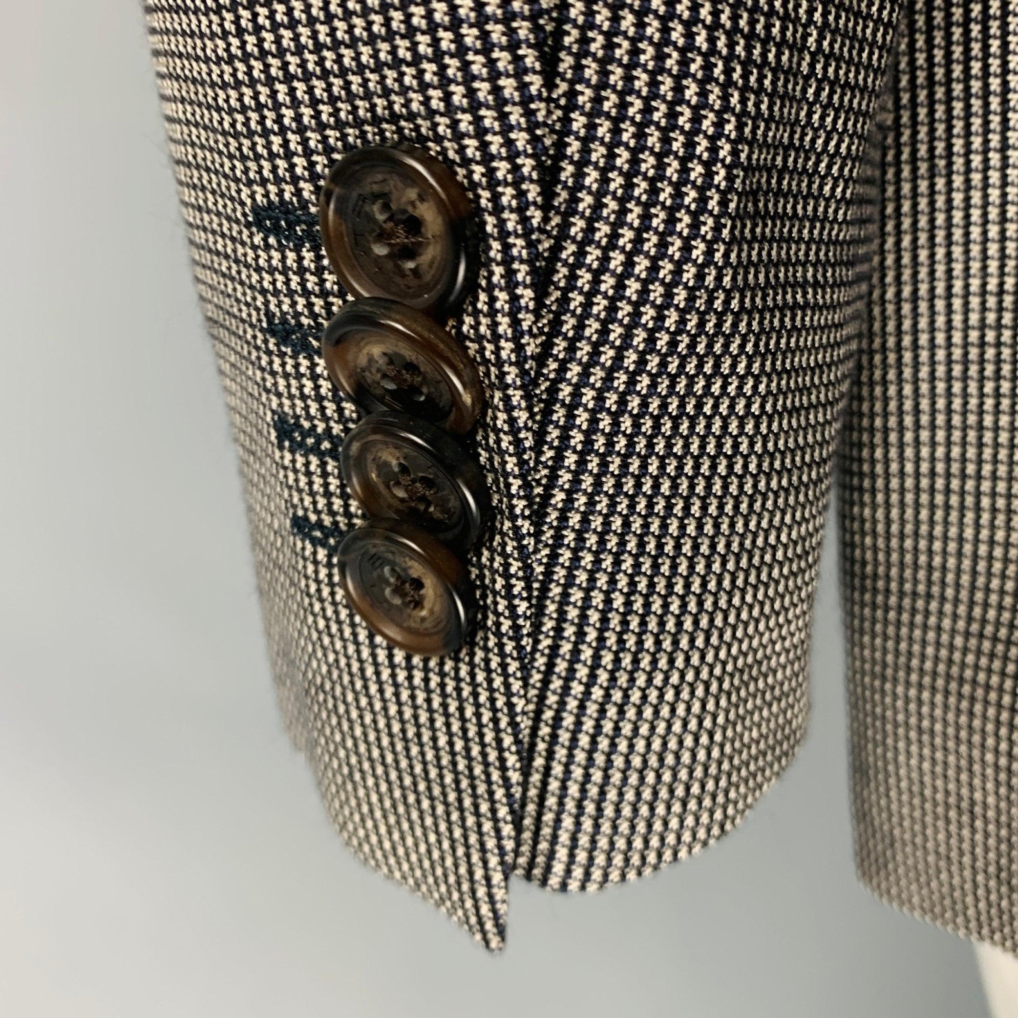 Men's ETRO Size 38 Black White Nailhead Silk Wool Notch Lapel Sport Coat For Sale