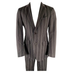 Etro taglia 38, abito in cotone gessato bianco e nero con risvolto a tacche
