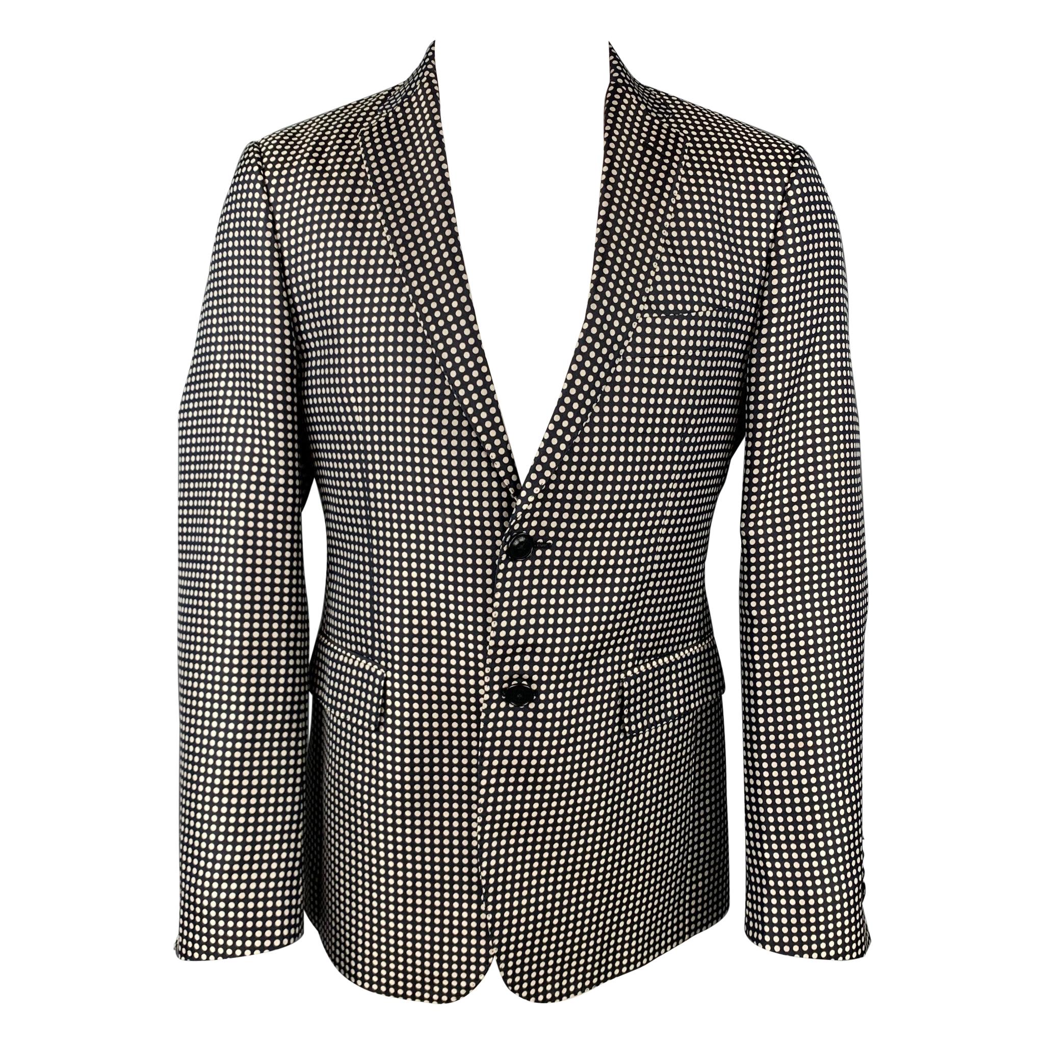 ETRO Size 38 Black & White Polka Dot Silk Notch Lapel Sport Coat