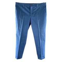 Etro taglia 38 Pantaloni casual in twill di cotone blu con la parte anteriore piatta