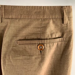 ETRO Talla 38 Pantalón Casual Marrón Rayas Algodón Mezcla de Lino Delantero Plano