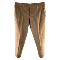 ETRO Talla 38 Pantalón Casual Marrón Rayas Algodón Mezcla de Lino Delantero Plano