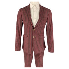 ETRO Size 38 Burgundy Stripe Cotton Silk Notch Lapel Suit
