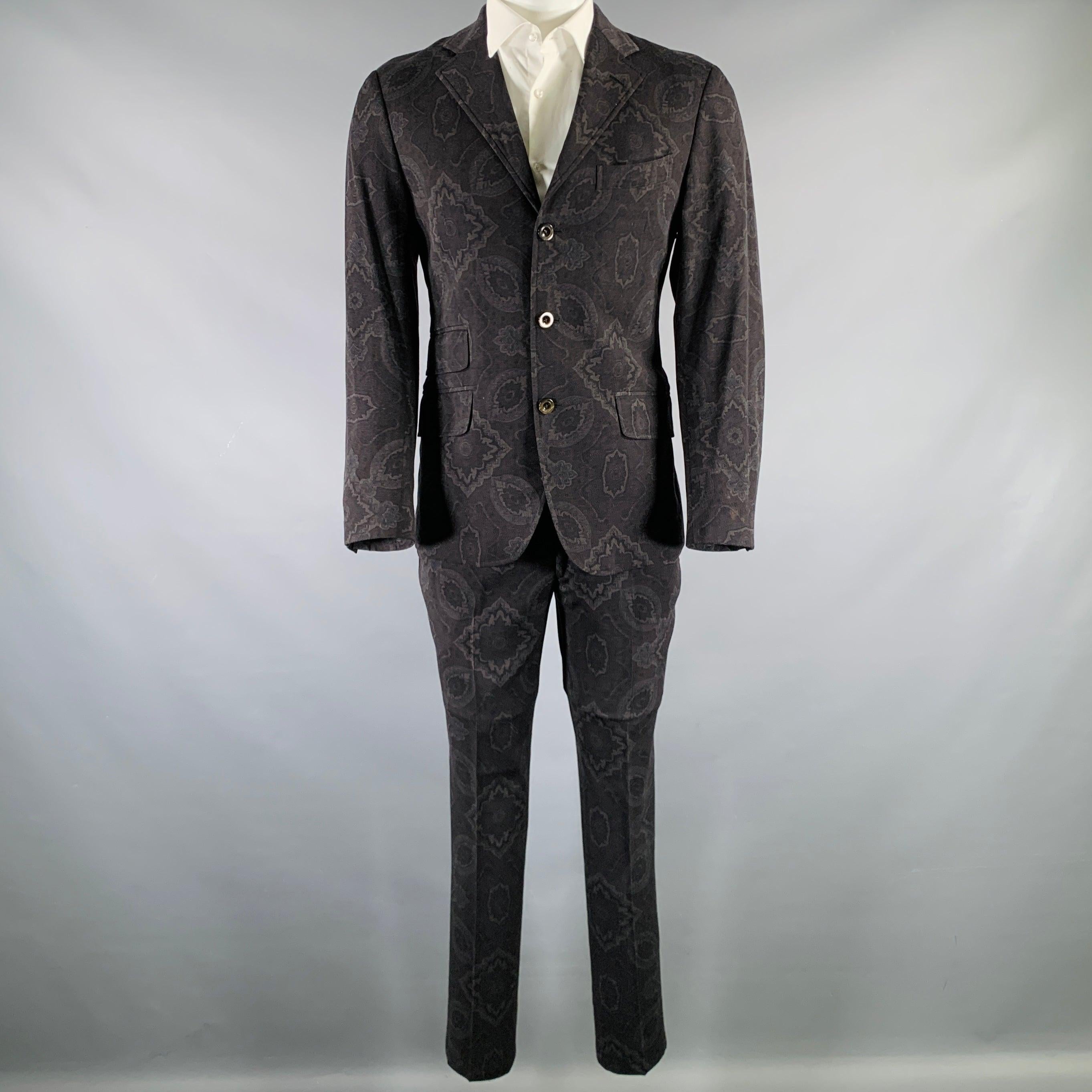 Noir ETRO tailleur à revers en laine imprimé gris anthracite taille 38 en vente