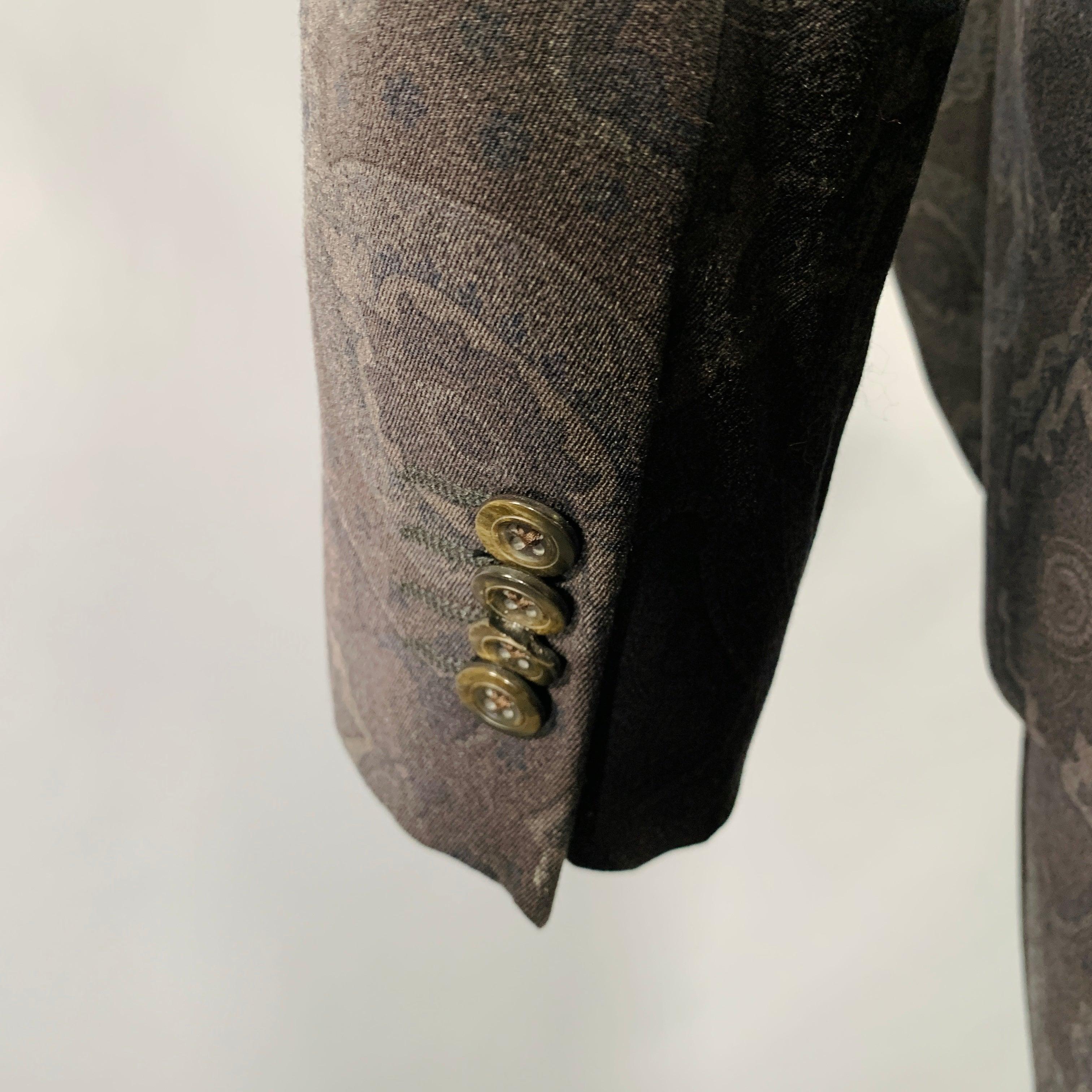 ETRO tailleur à revers en laine imprimé gris anthracite taille 38 en vente 2