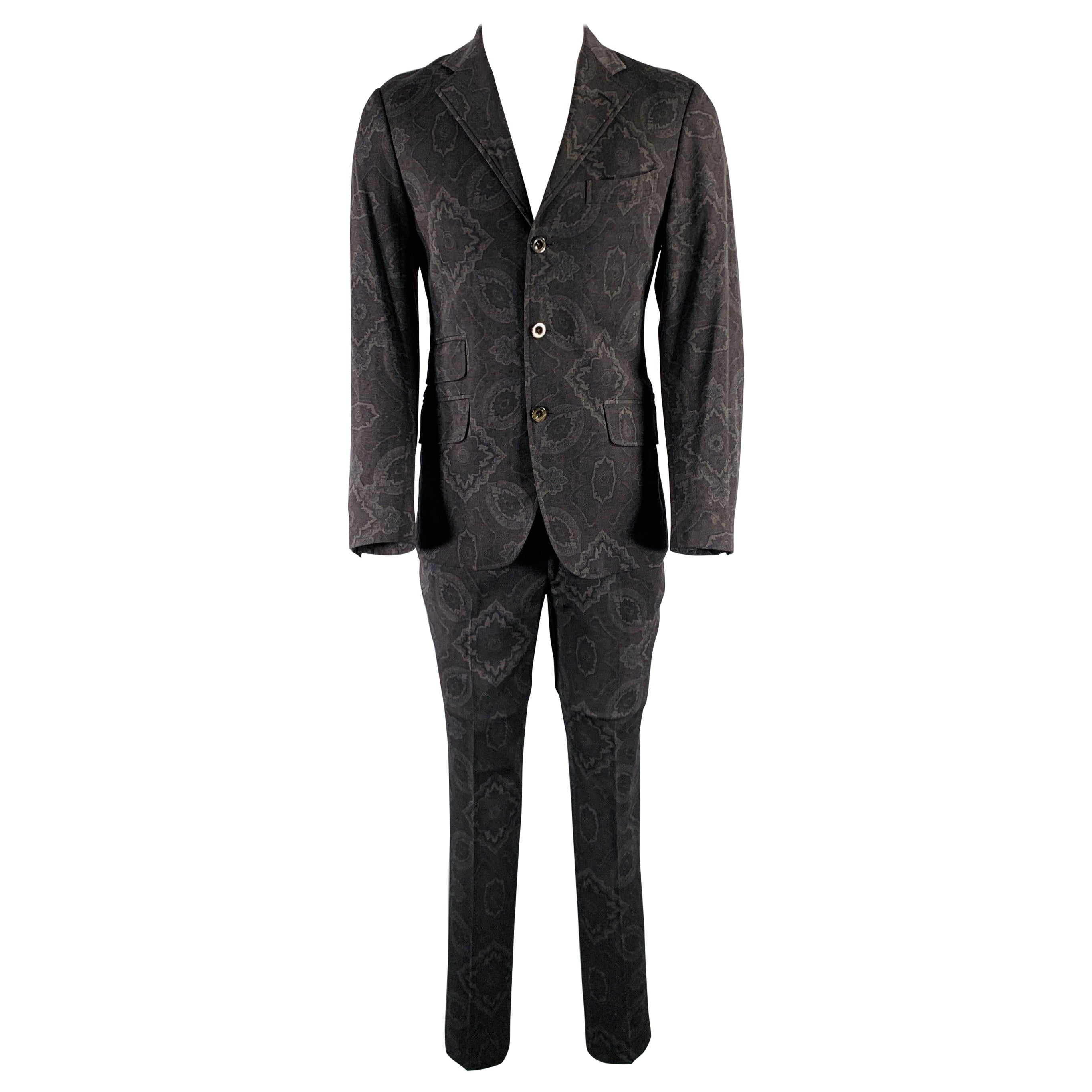 ETRO tailleur à revers en laine imprimé gris anthracite taille 38