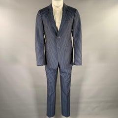 ETRO Size 38 Navy Blue Pinstripe Wool Notch Lapel Suit