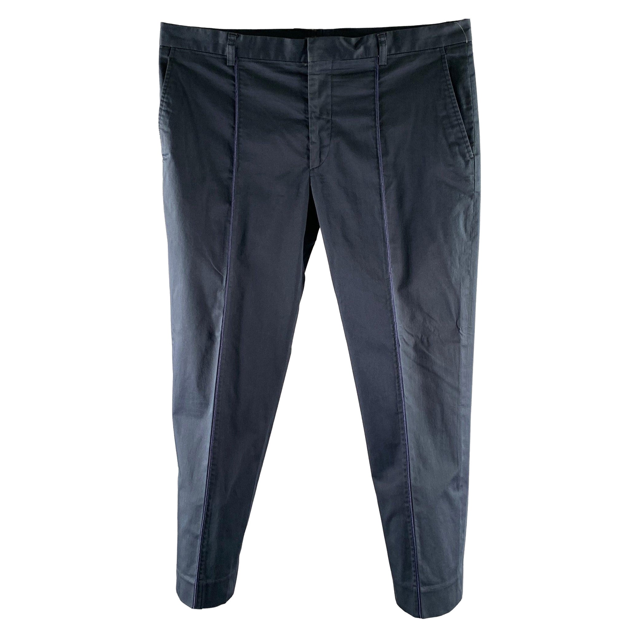 ETRO Size 38 Navy Cotton Blend Pintuck Casual Pants For Sale