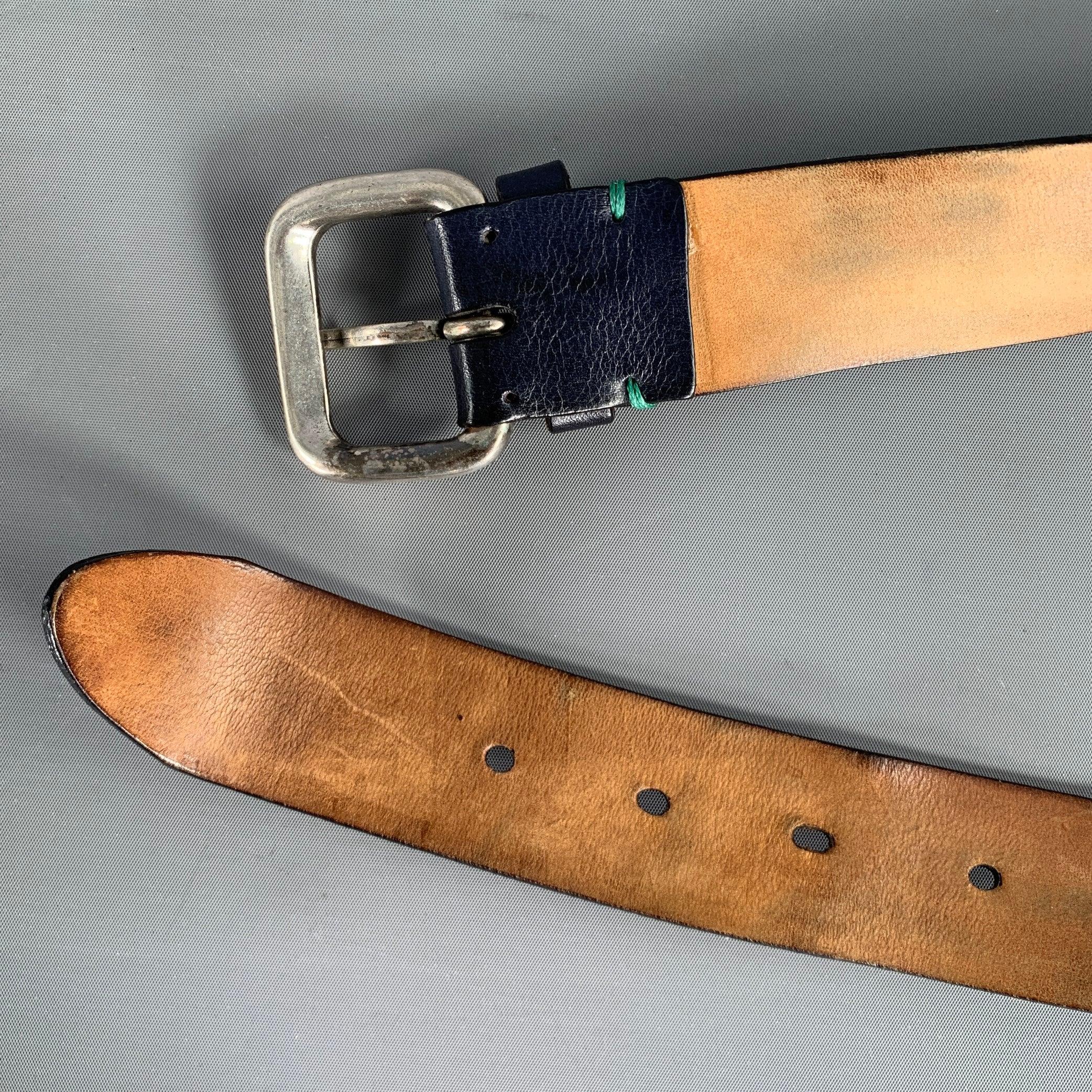 ETRO Size 38 Navy Green Paisley Leather Belt 2