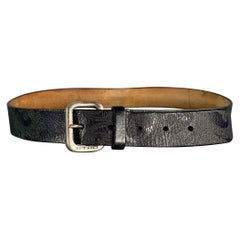 ETRO Size 38 Navy Green Paisley Leather Belt